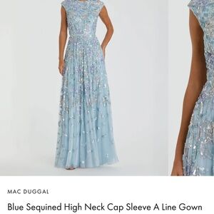 NWT Mac Duggal Light Blue Sequin Gown